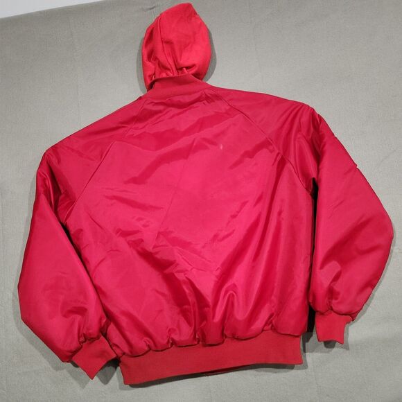 VTG United States Marine Corps USMC Mens Hooded Lined Red Satin Bomber Jacket - Picture 11 of 13